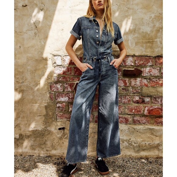 Free People Denim - FREE PEOPLE We The Free Edison Wide-Leg Coverall / Cape Blue